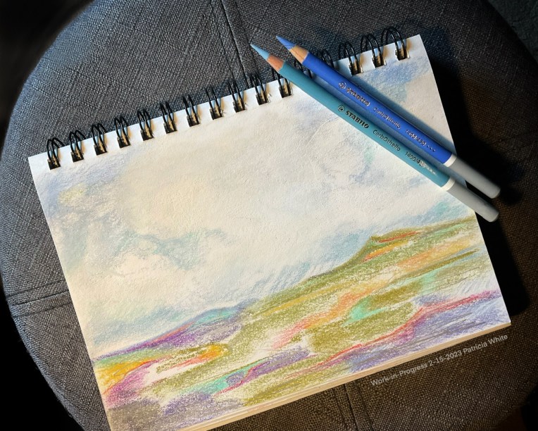 Coloured Pencil Landscape WIP February 15, 2023